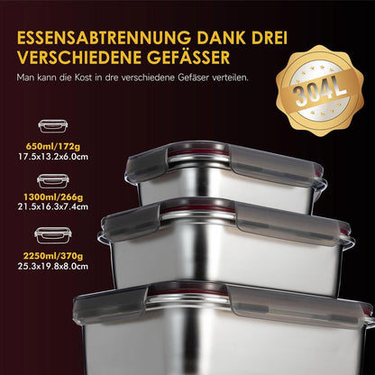 GENICOOK Edelstahl Frischhaltedosen luftdicht stapelbar 3er