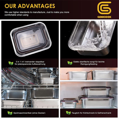 Frischhaltedosen Edelstahl luftdichtem Deckel 3er Meal Prep