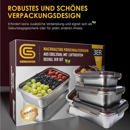 GENICOOK Edelstahl Frischhaltedosen luftdicht Vorratsdosen 3er Set