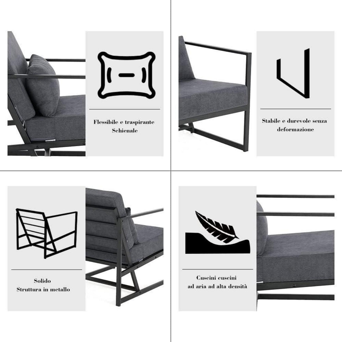 Mingone 2er Set gepolsterte Lounge-Sessel Dunkelgrau