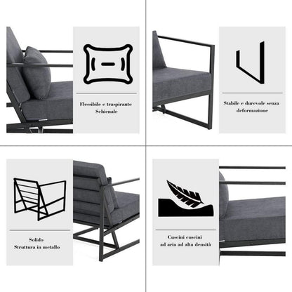 Mingone 2er Set gepolsterte Lounge-Sessel Dunkelgrau