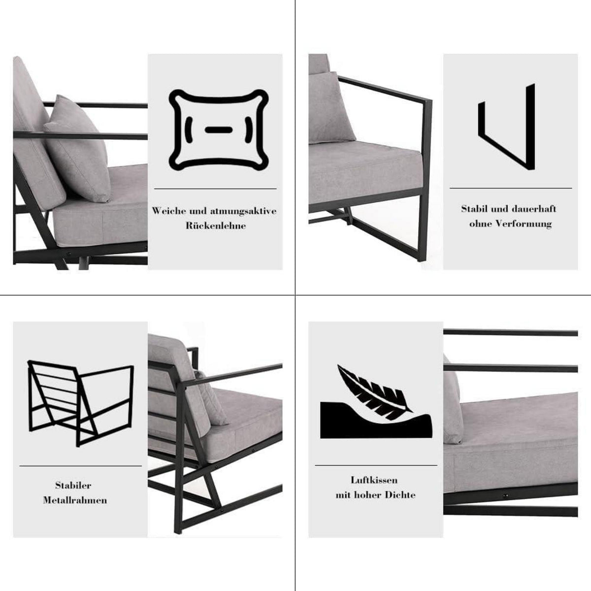 Mingone 2-Sitzer Sofa Hellgrau – Gepolstert & Bequem