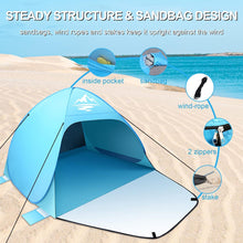 Pop Up Strandmuschel UV-Schutz 50+ für 2-3 Personen, blau