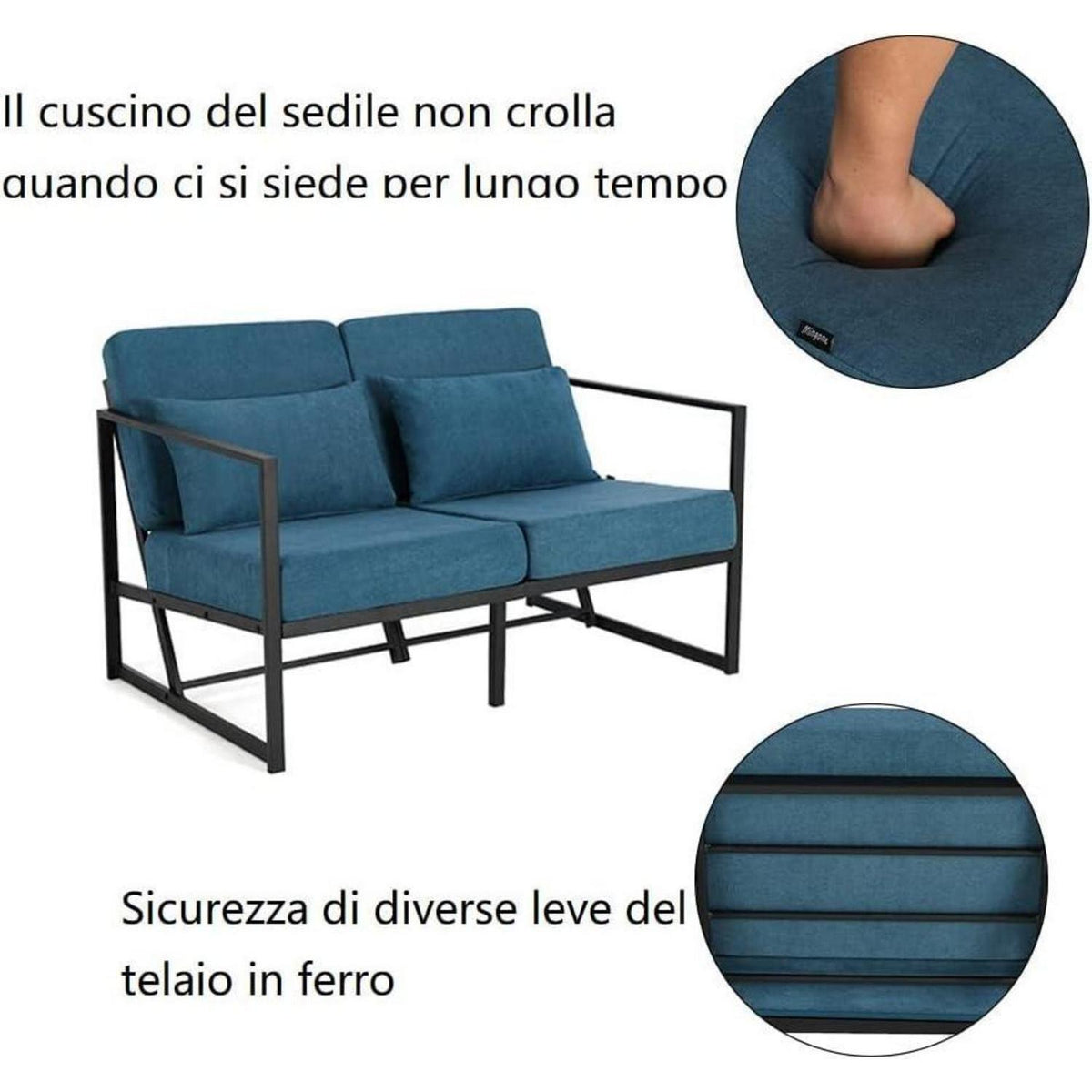 Mingone 2-Sitzer Sofa Blau – Gepolstert & Bequem für Wohnzimmer