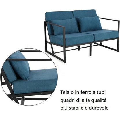 Mingone 2-Sitzer Sofa Blau – Gepolstert & Bequem für Wohnzimmer
