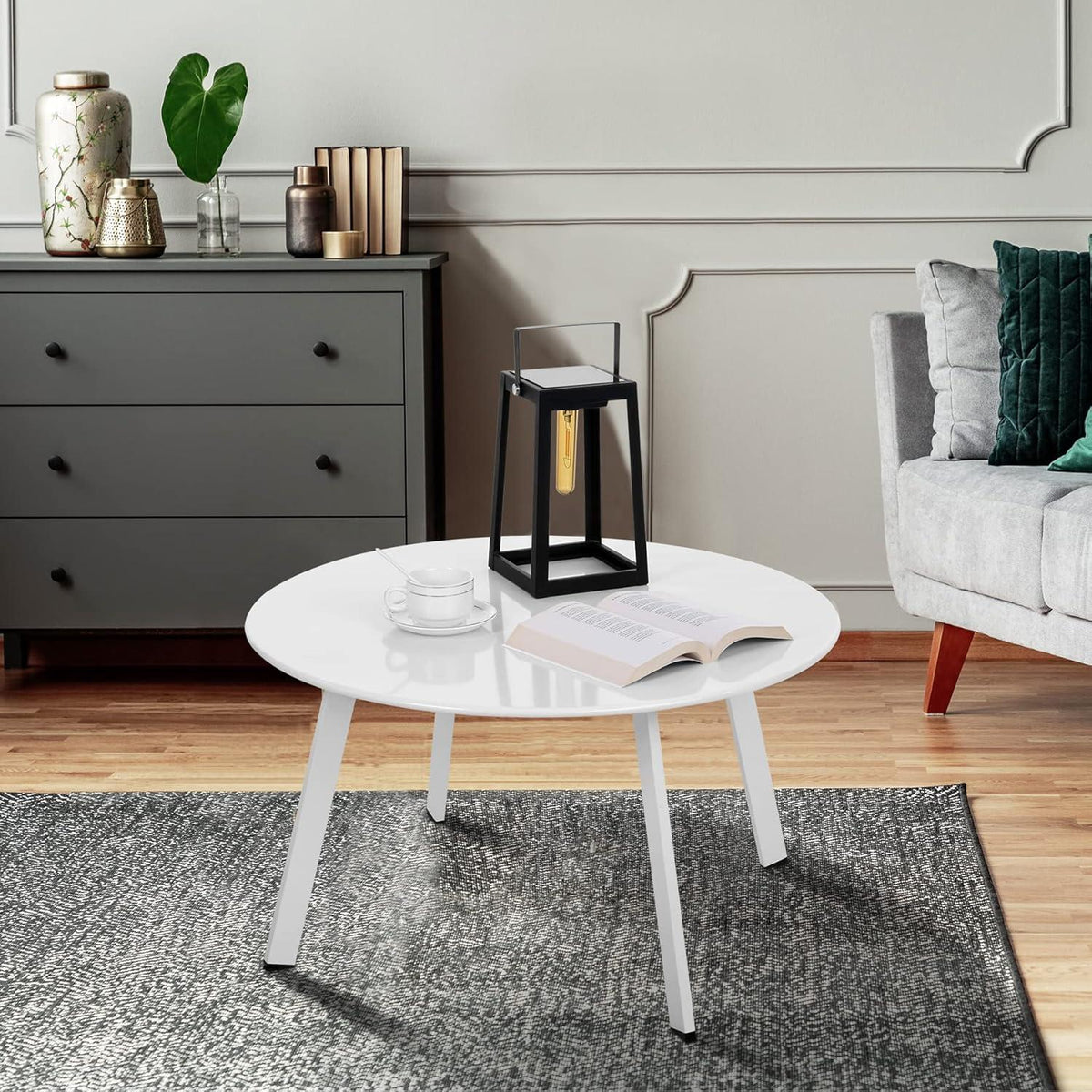Runder Garten Beistelltisch Metall Sofatisch Kaffeetisch Weiß 70x40cm