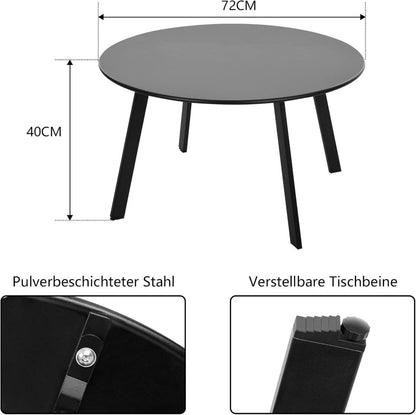 Runder Metall Garten Beistelltisch mit Verstellbaren Beinen 70x40 cm