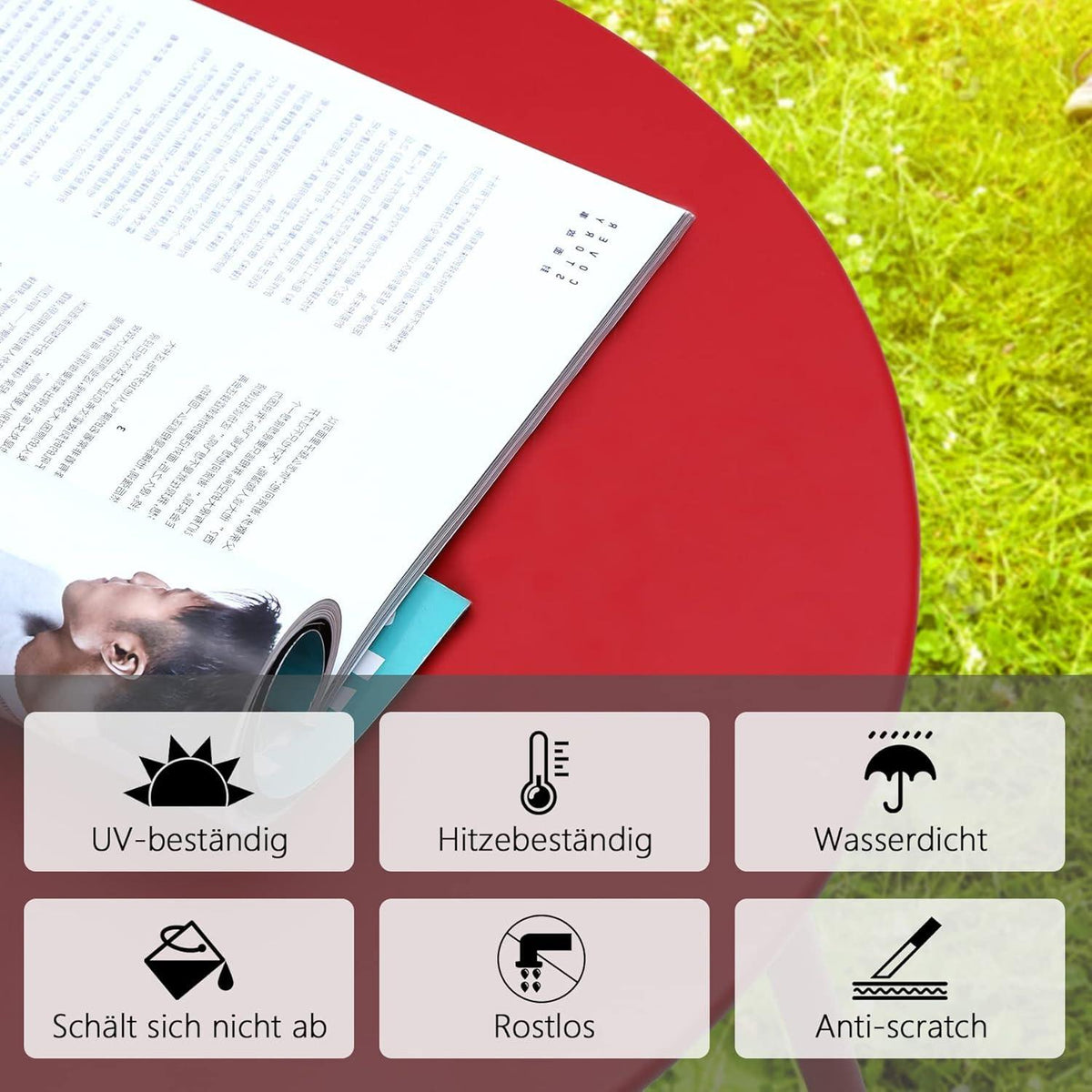 Kleiner Beistelltisch Metall Garten Rund Rot verstellbare Tischbeine