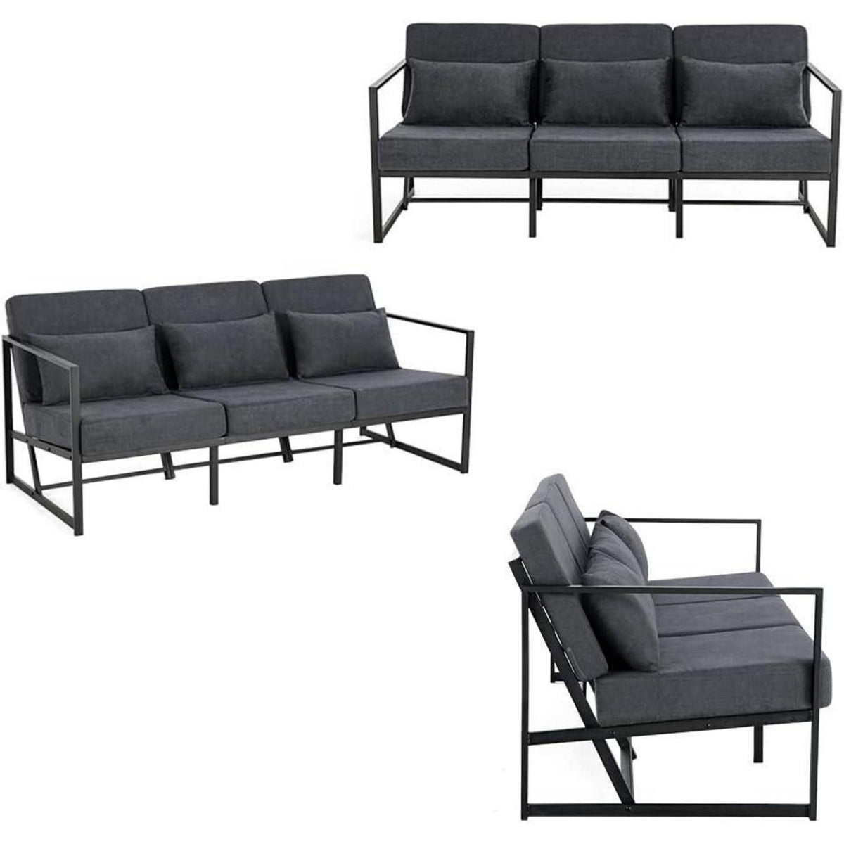 Mingone 3-Sitzer Sofa Dunkelgrau – Bequemes Lounge-Sofa