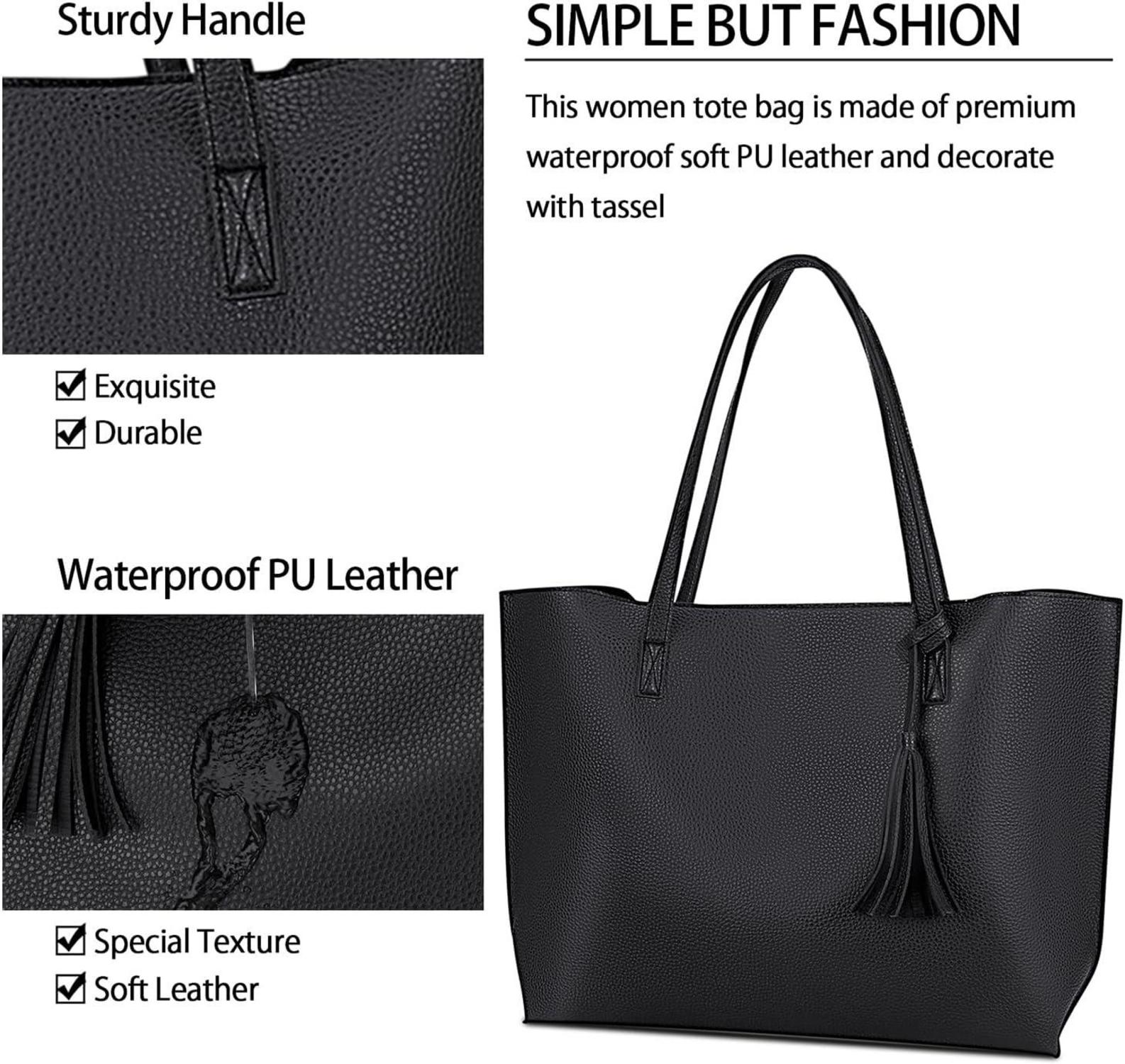 NUBILY Damen Handtasche Shopper Schwarz Leder Umhängetasche