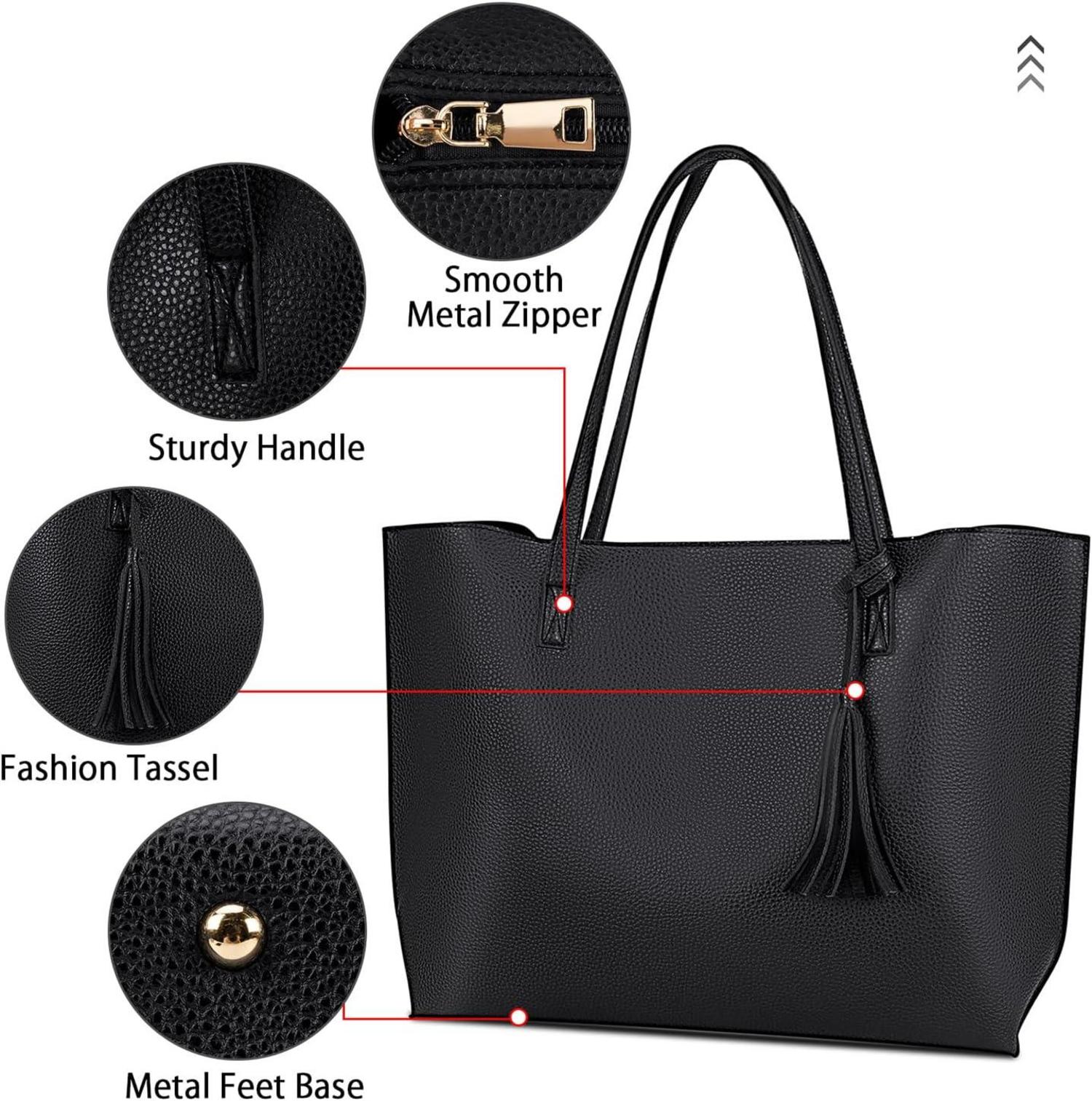 NUBILY Handtaschen Damen Shopper Groß Schwarz Leder Umhängetasche Henkeltasche 2er Set Tote Bag Schultertasche