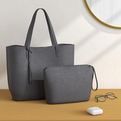 NUBILY Handtaschen Damen Shopper Groß Schwarz Leder Umhängetasche Henkeltasche 2er Set Tote Bag Schultertasche