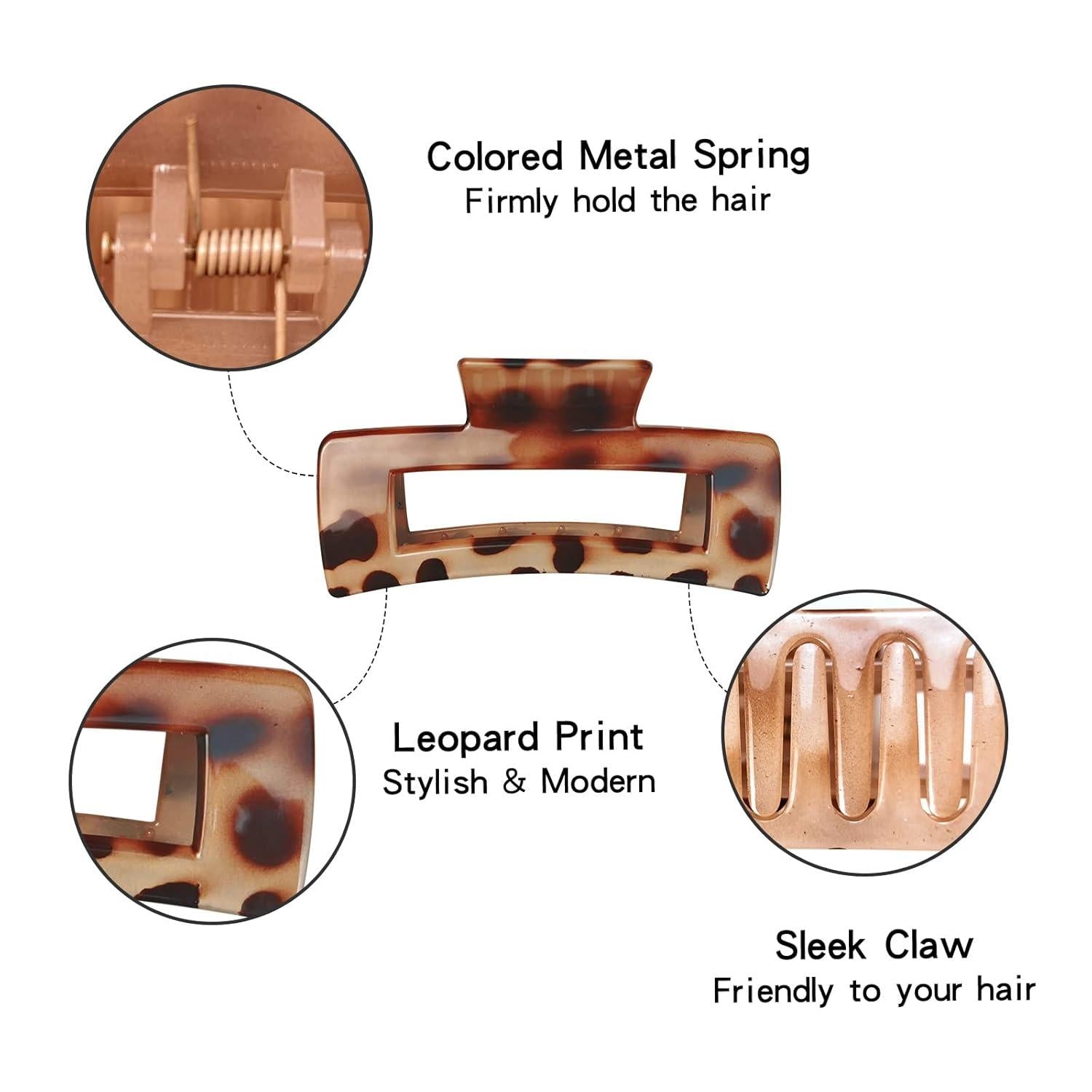 Leopardenmuster Haarklammer Set, 3 Stück Groß Eckig Rutschfeste Damen