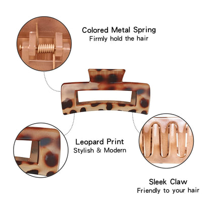Leopardenmuster Haarklammer Set, 3 Stück Groß Eckig Rutschfeste Damen