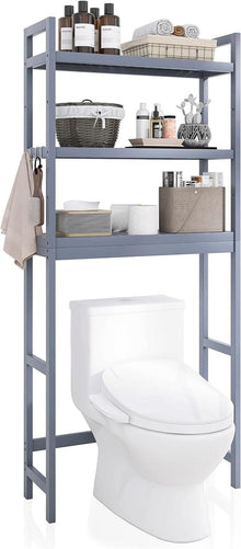 Bambus WC-Regal mit 3-stufigen verstellbaren Regalen 170cm Grau