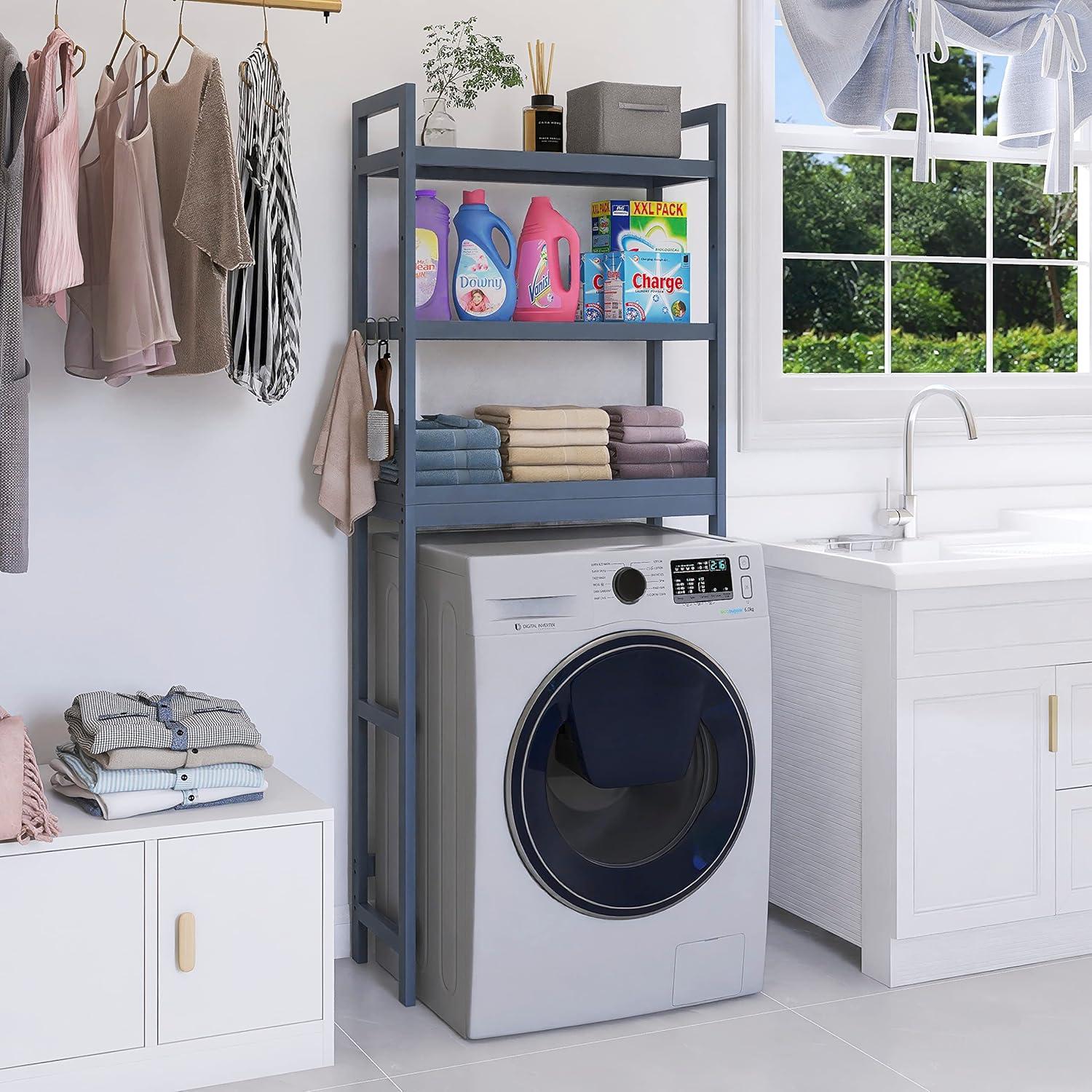 Bambus Badezimmer Regal WC Platzsparer 63x26x170cm Grau 3-stufig verstellbar