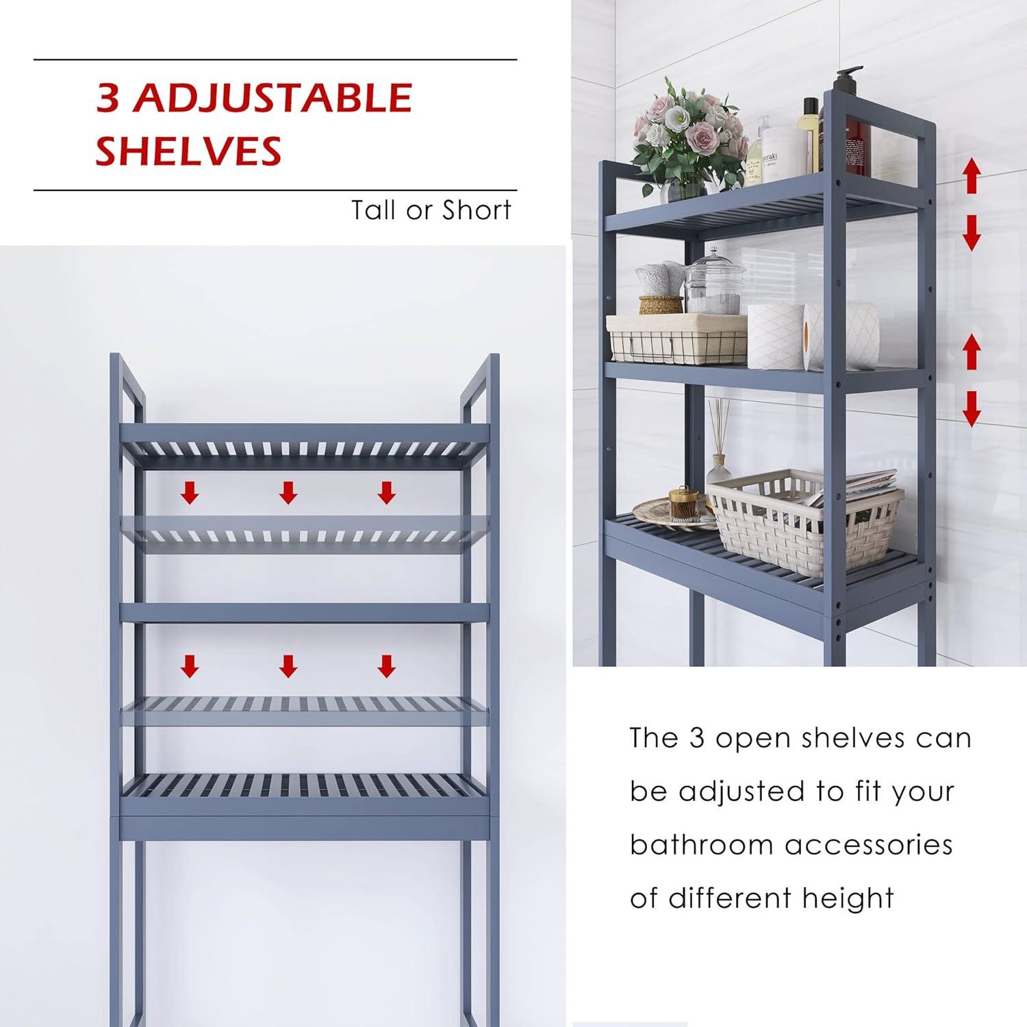 Bambus Badezimmer-Regal über Toilette 3-stufig verstellbar Grau 63x26x170cm
