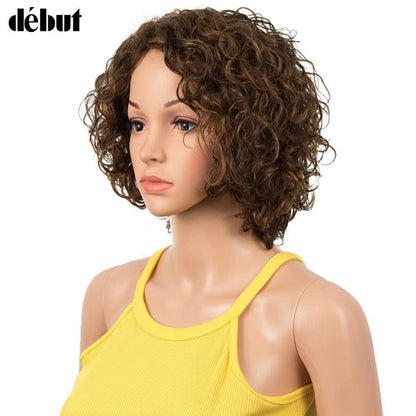 Braune Echthaar Bob Perücke mit Air Pony, 25cm