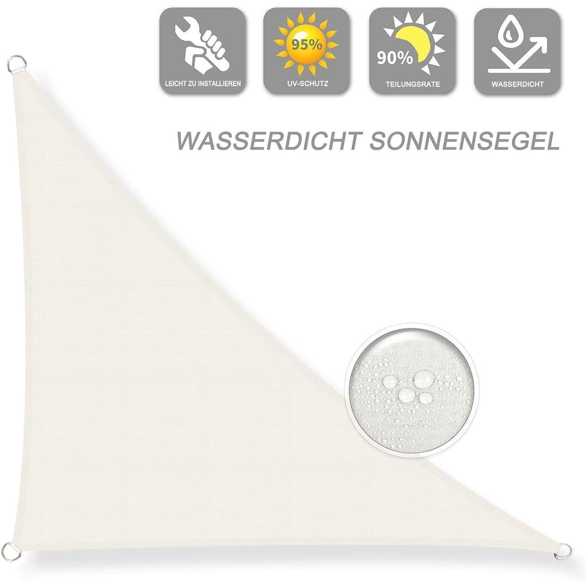 Wasserdichtes Sonnensegel Creme 3x3m UV-Schutz für Garten & Terrasse