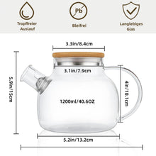Glasteekanne 1200ML mit Siebeinsatz, herdsicher