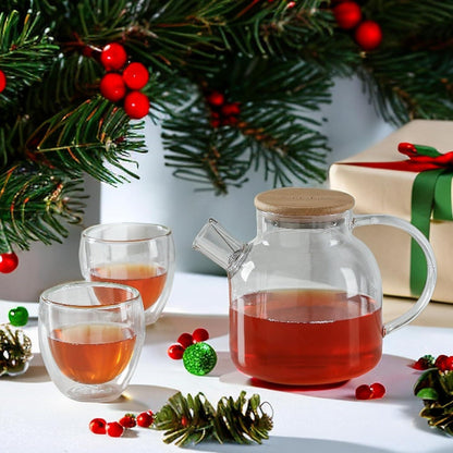 Teekanne Glas 1200ML Transparent Glasteekanne mit Siebeinsatz Herdplattensicher