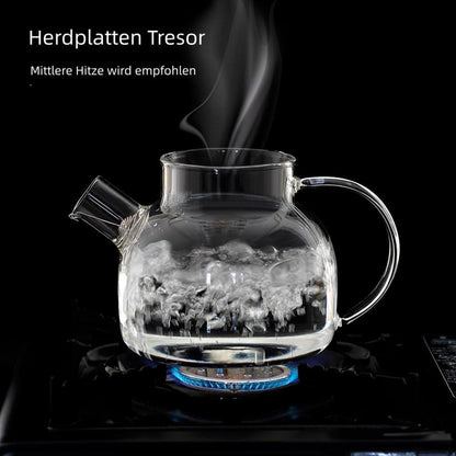 Glasteekanne mit Siebeinsatz 900ML für losen Tee, Bambusdeckel & Herd sicher