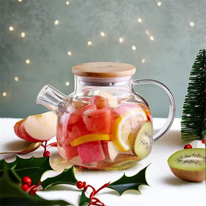 Glasteekanne mit Siebeinsatz 900ML für losen Tee, Bambusdeckel & Herd sicher