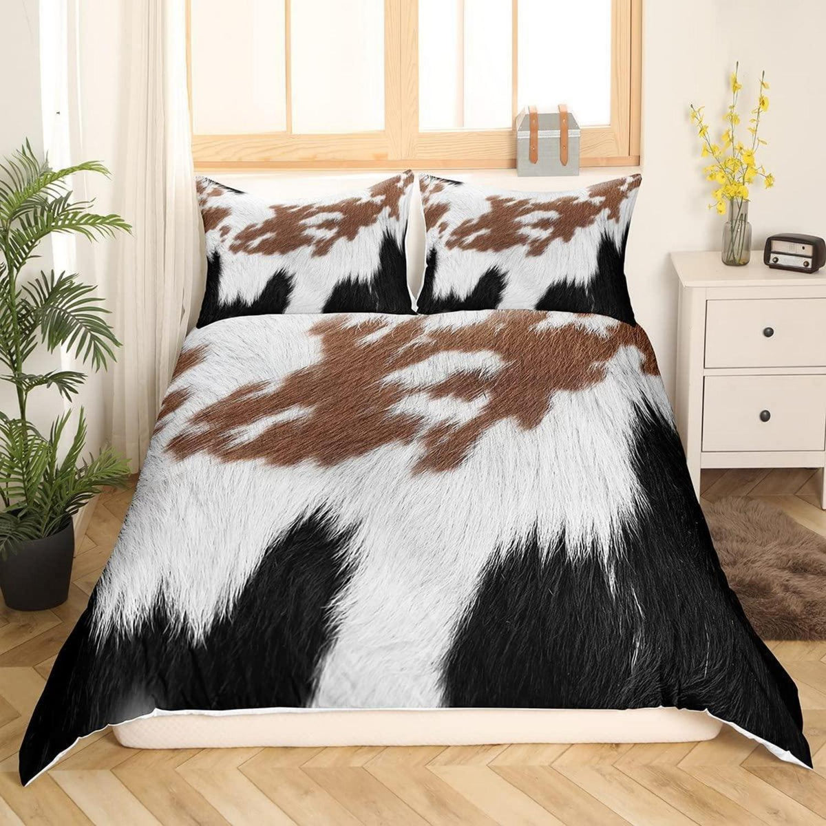 Kuhfell Bettwäsche Set 135x200cm – Bauernhaus Stil