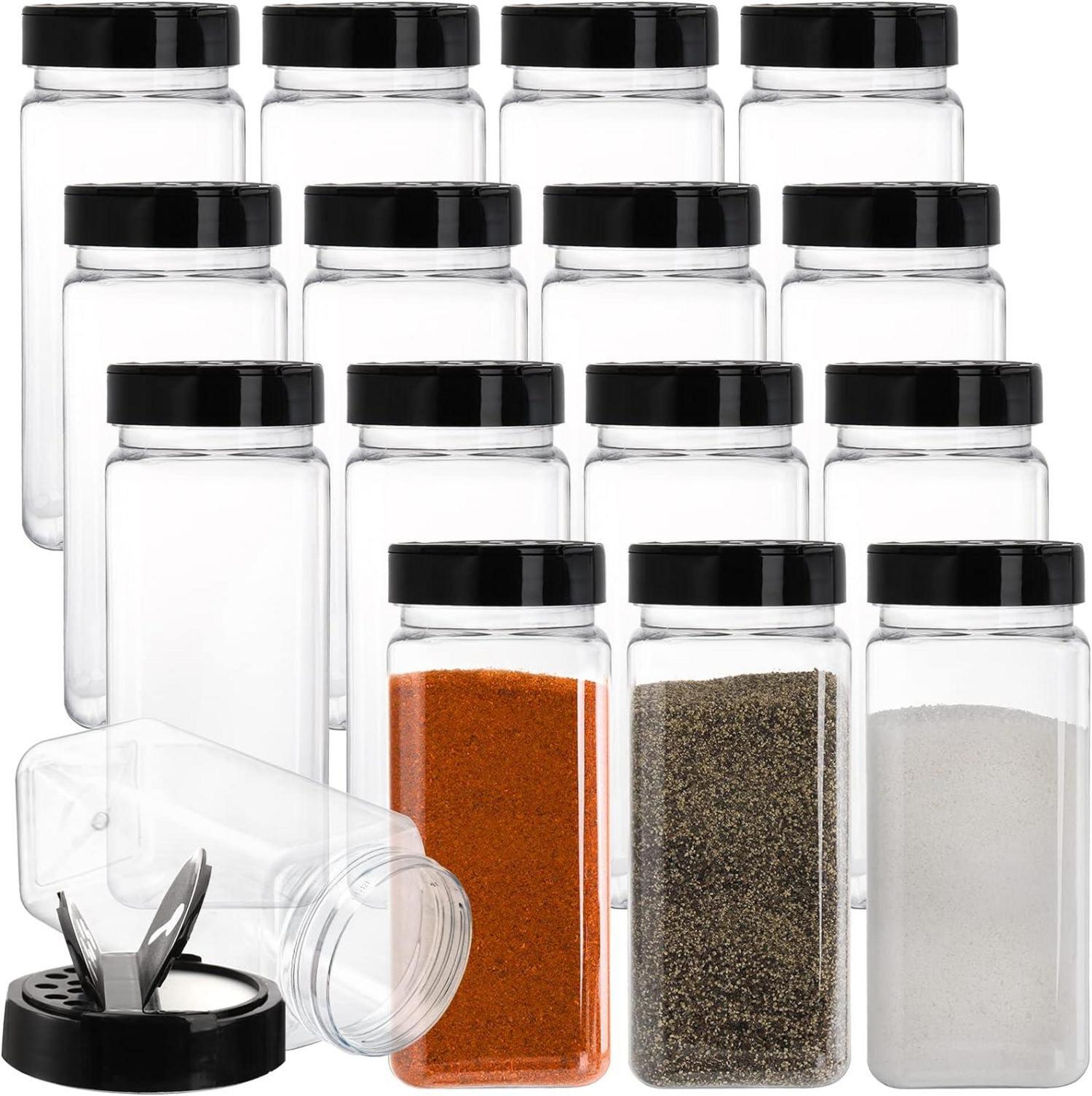 16er Pack Kunststoff Gewürzdosen mit Shaker Deckel 600 ml quadratische