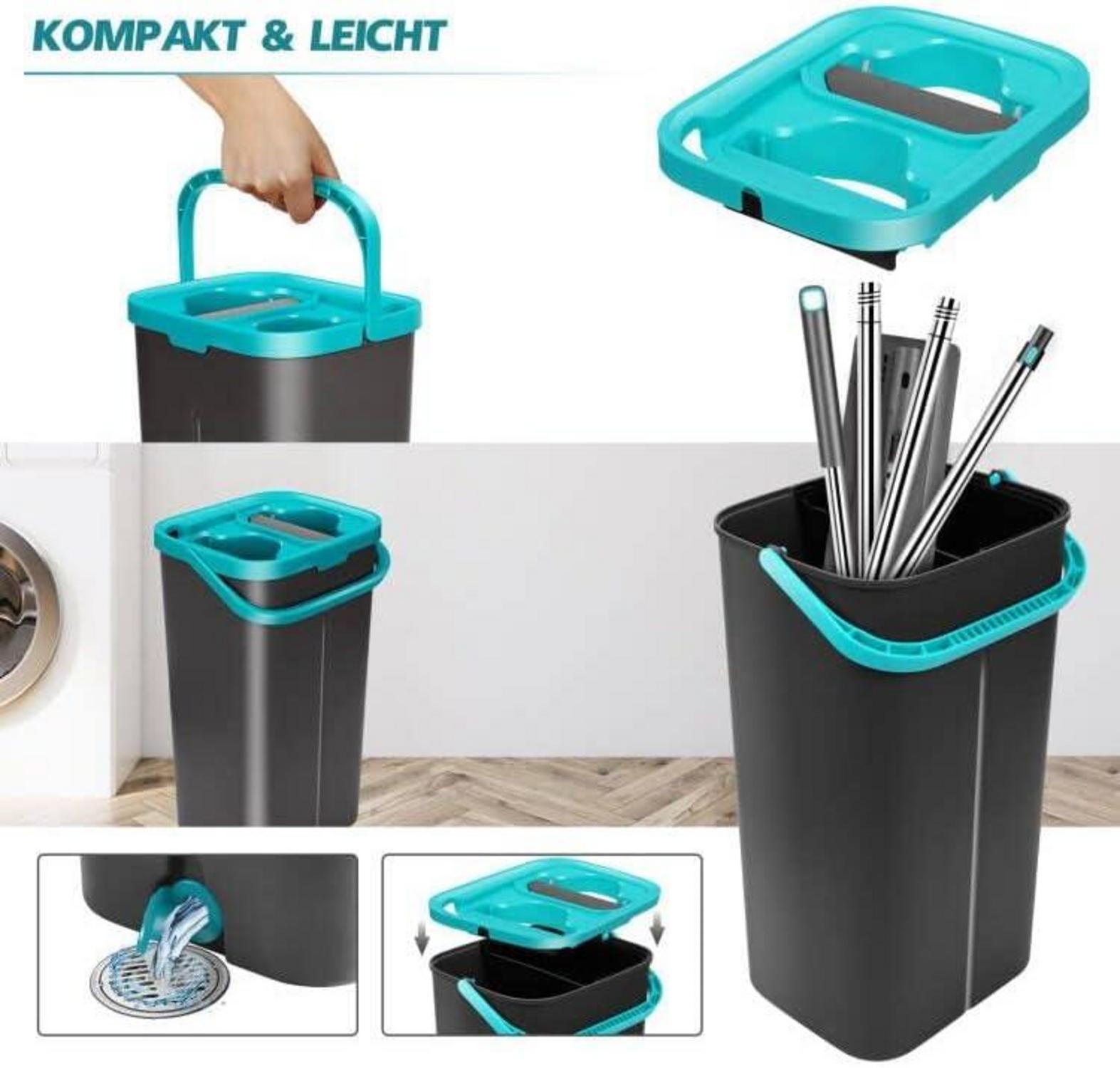 Wischmopp Set mit Eimer, Bodenwischer & 6 Mikrofaser Wischpads