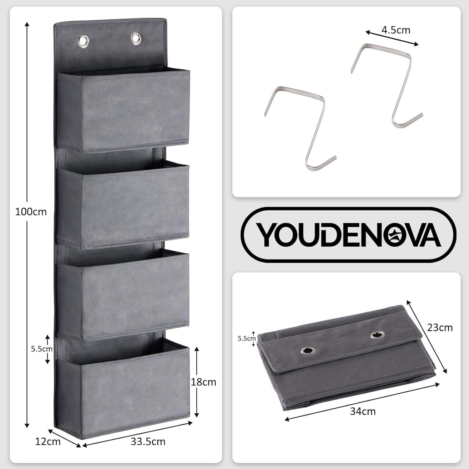YOUDENOVA Hängeorganizer Tür Organizer Hängeaufbewahrung 4 Taschen 2 Metallhaken