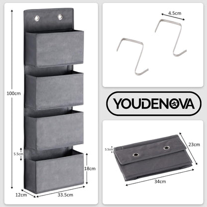 YOUDENOVA Hängeorganizer Tür Organizer Hängeaufbewahrung 4 Taschen 2 Metallhaken