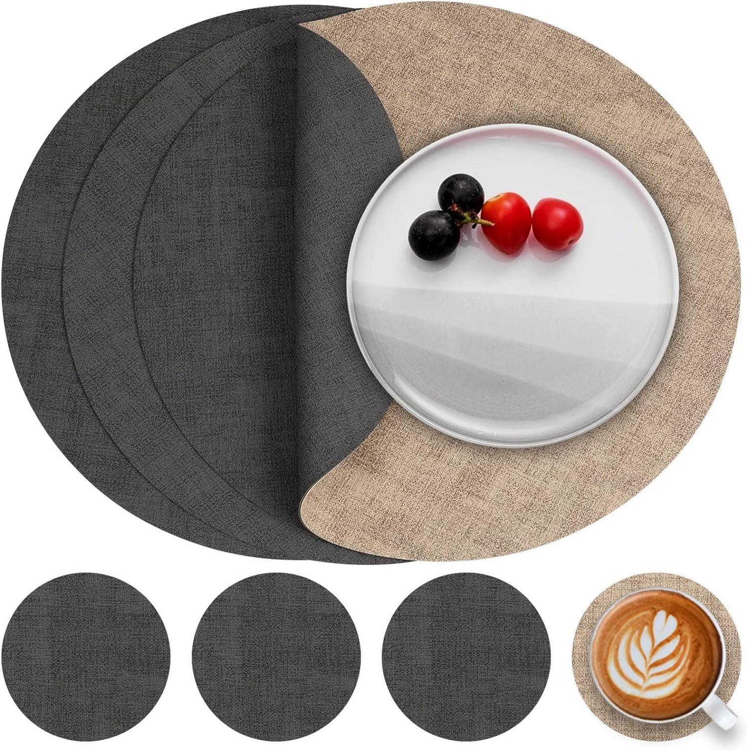 Tischsets Abwaschbar Leder Untersetzer Platzset Rund 36cm 4er Set