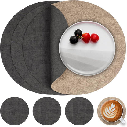 Tischsets Abwaschbar Leder Untersetzer Platzset Rund 36cm 4er Set