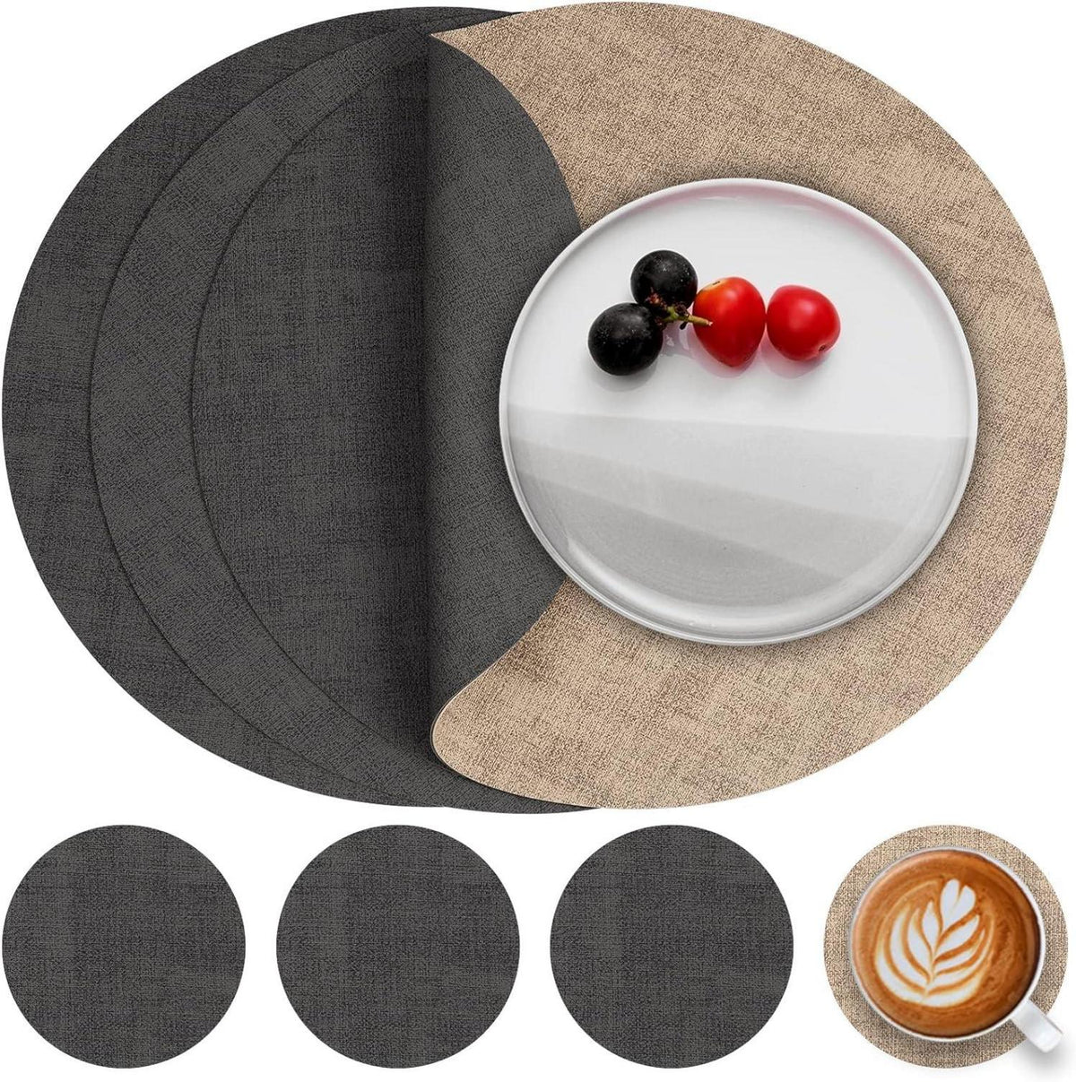 Tischsets Abwaschbar Leder Untersetzer Platzset Rund 36cm 4er Set