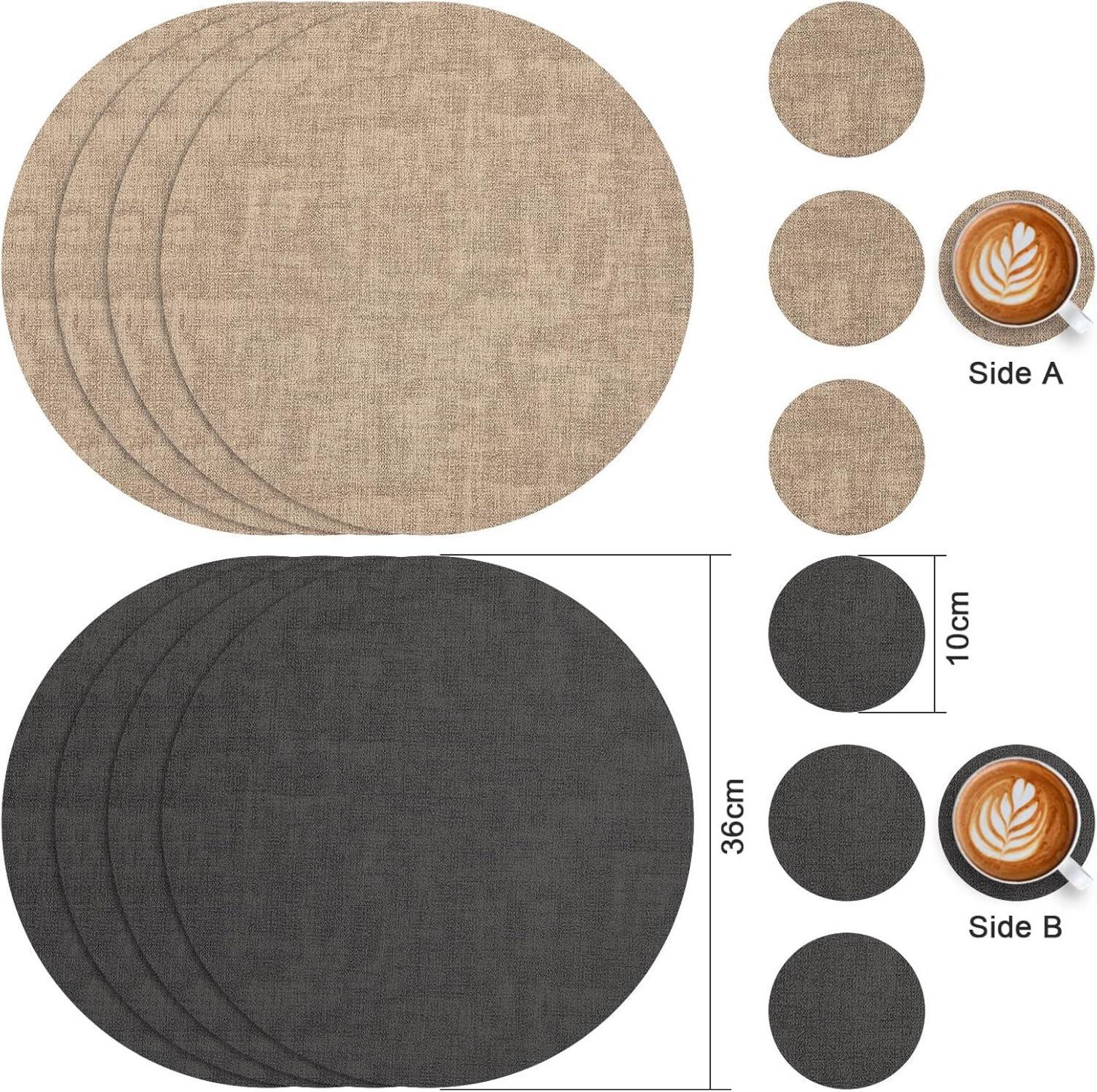 Grau Beige Tischsets Abwaschbar Leder Untersetzer 4er Set