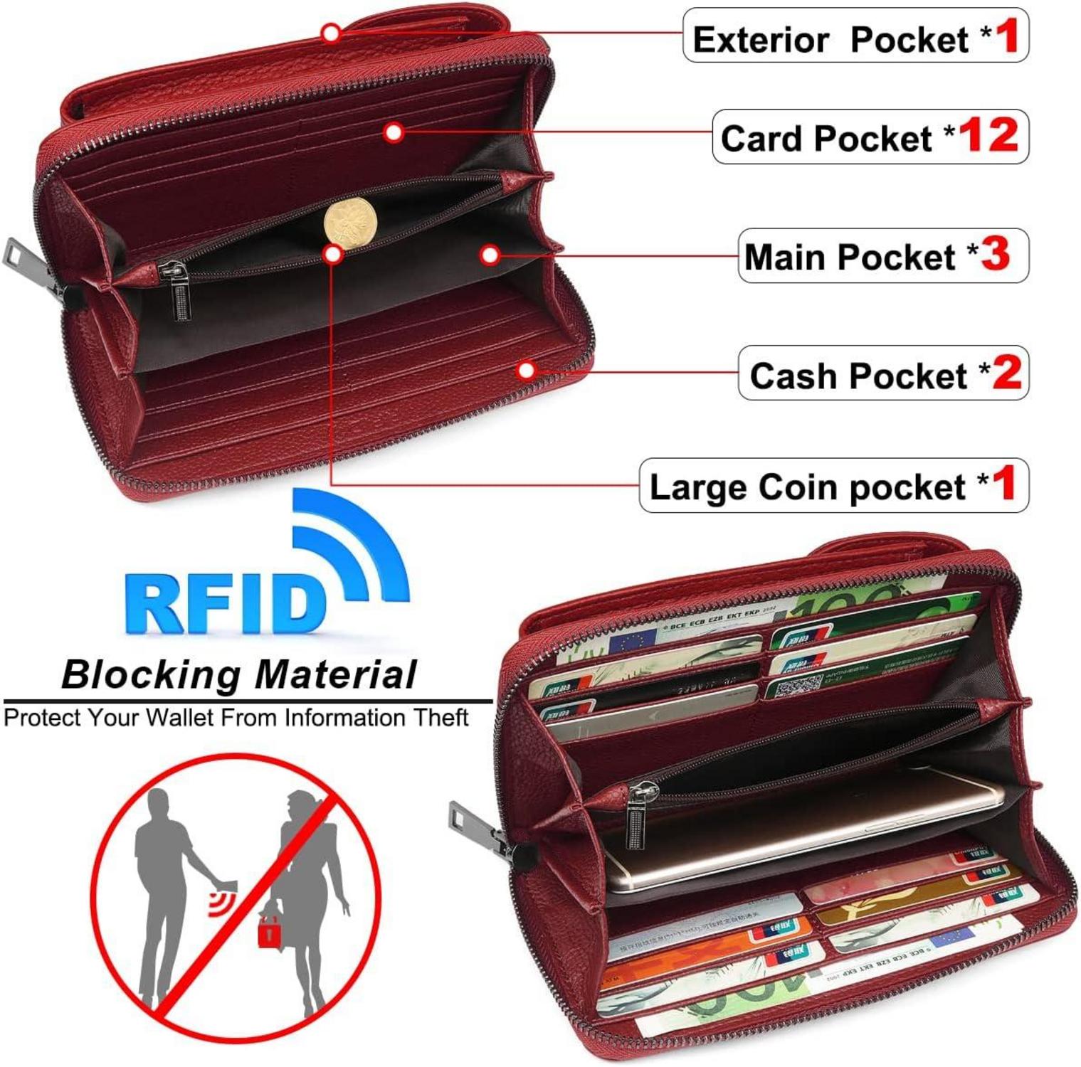 Damen Handytasche RFID Umhängetasche Leder mit 12