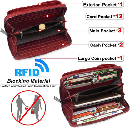 Damen Handytasche RFID Umhängetasche Leder mit 12