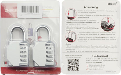 ZHEGE Vorhängeschloss Zahlenschloss Wetterschutz 4-stellig Spind Werkzeugkisten Garten - 2 Stück Silber