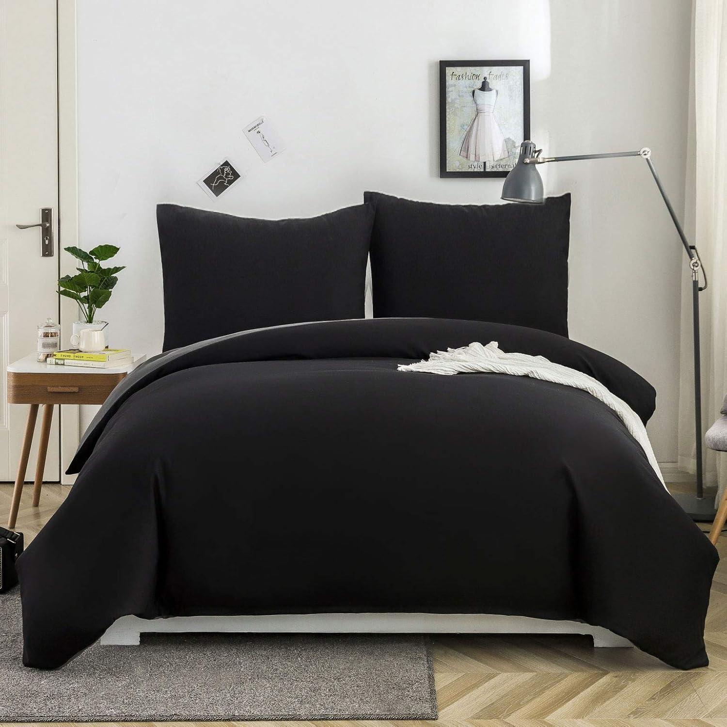 AYSW Bettwäsche Microfaser 1 Bettbezug 200x200cm + 2 Kopfkissenbezug 80x80cm Schwarz/Grau