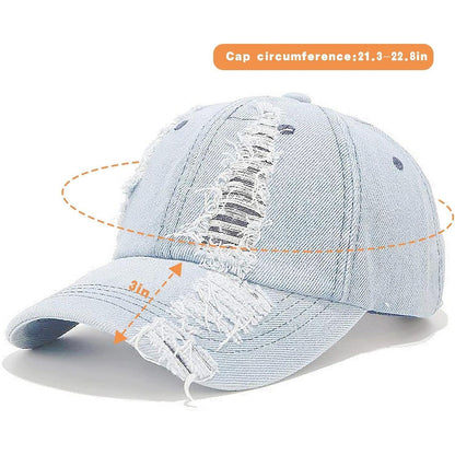 Vintage Baseball Cap Verstellbare Washed Denim Kappe Damen Herren