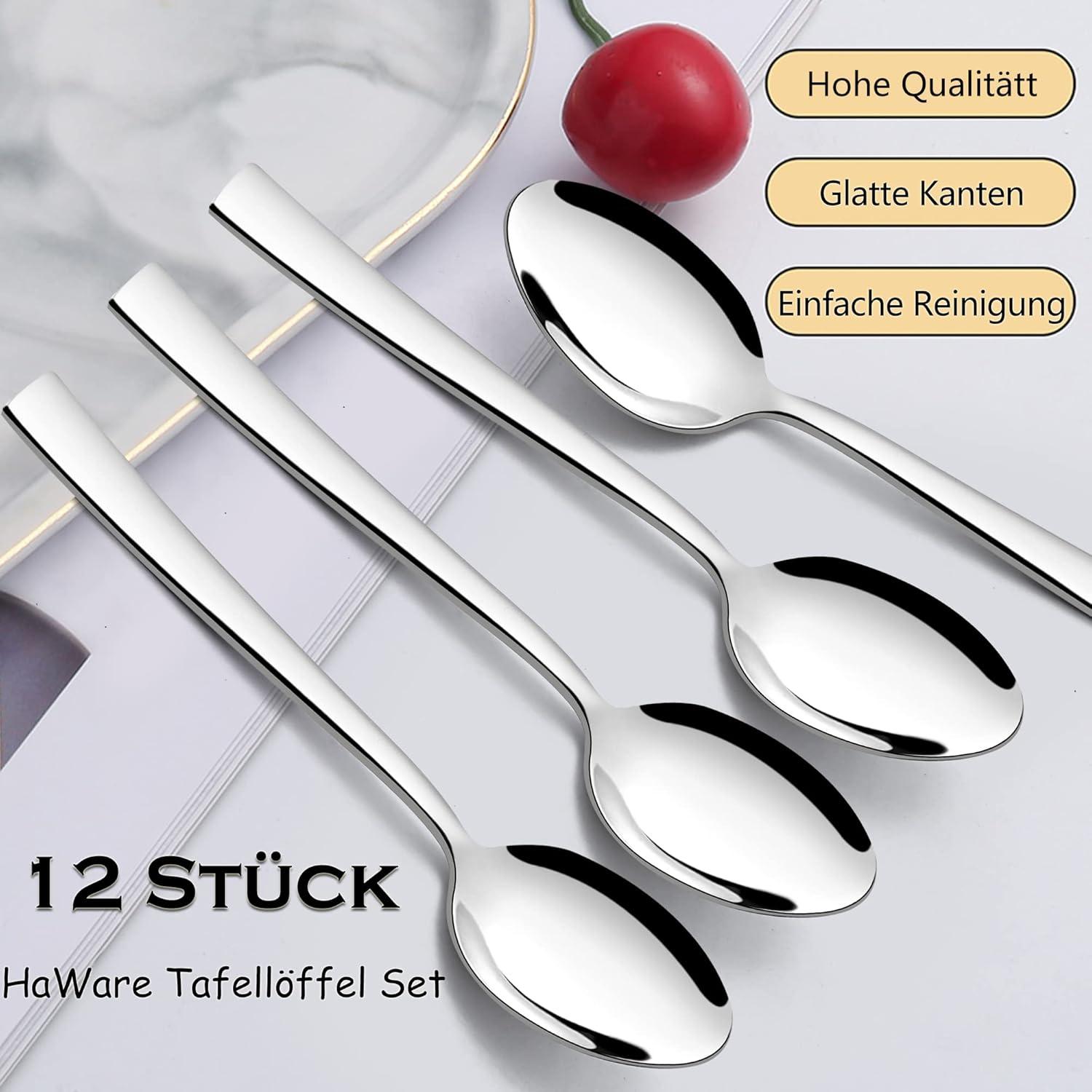 Edelstahl Suppenlöffel Esslöffel Set Hochglanzpoliert 19.5cm - 12er Set