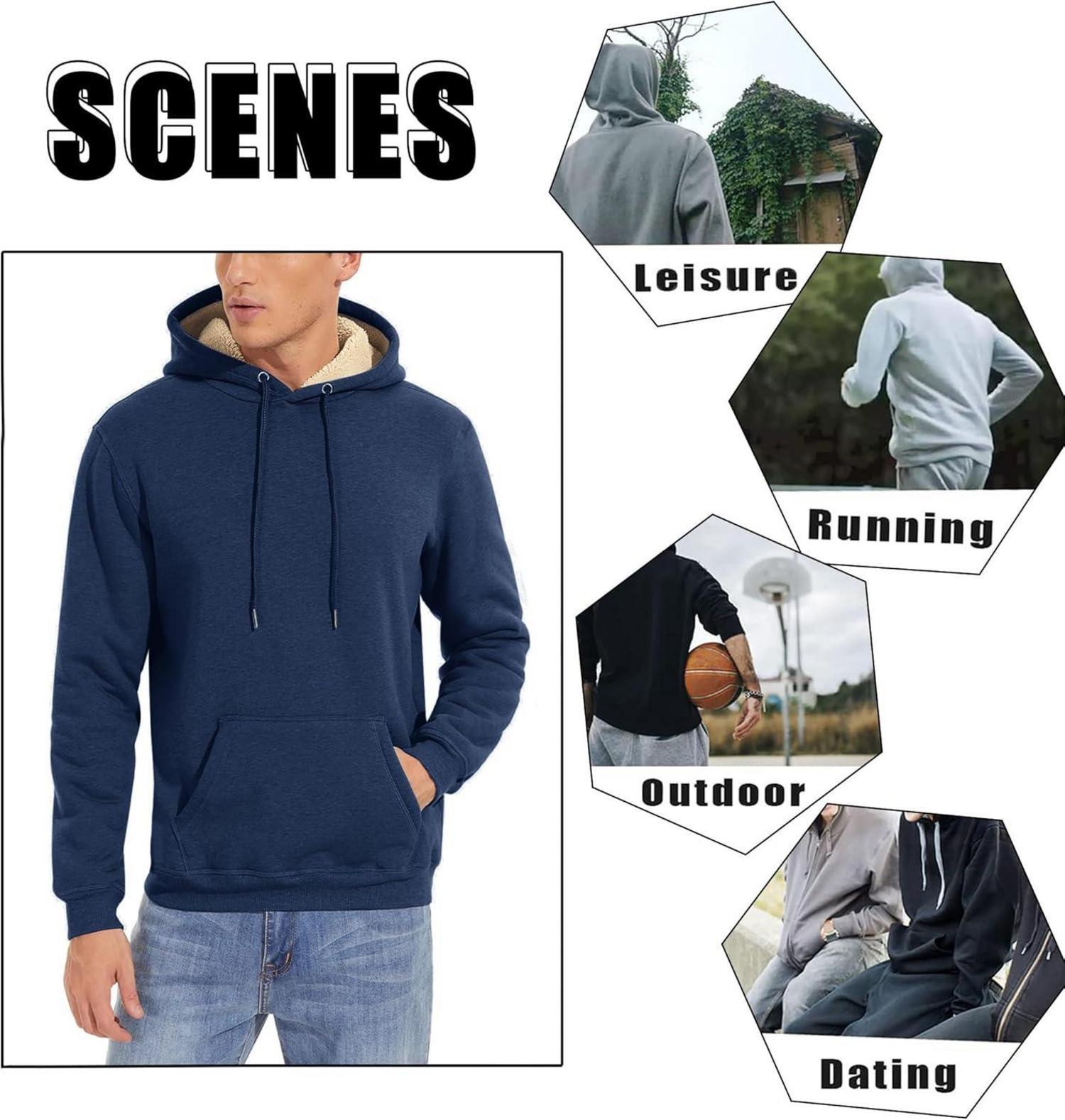 Herren Fleece Kapuzenpullover Winterjacke Thermo Sweatshirt Blau