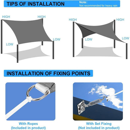 Großes Sonnensegel Wasserdicht 4x5m Viereckig Grau UV Schutz
