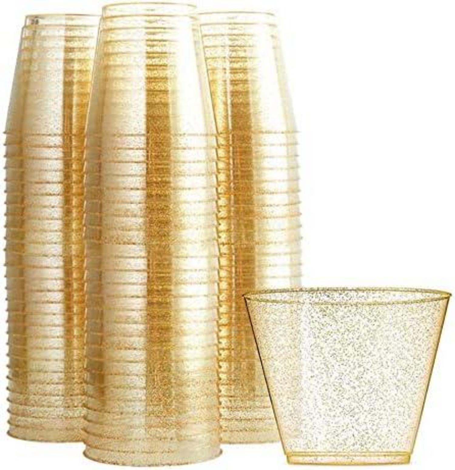 Glitzer Gold Partybecher Einweg 270ml 25 Stück