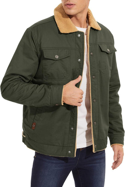Herren Winterjacke Fleece Outdoor Militär Winddicht Cargo Stehkragen S Armeegrün