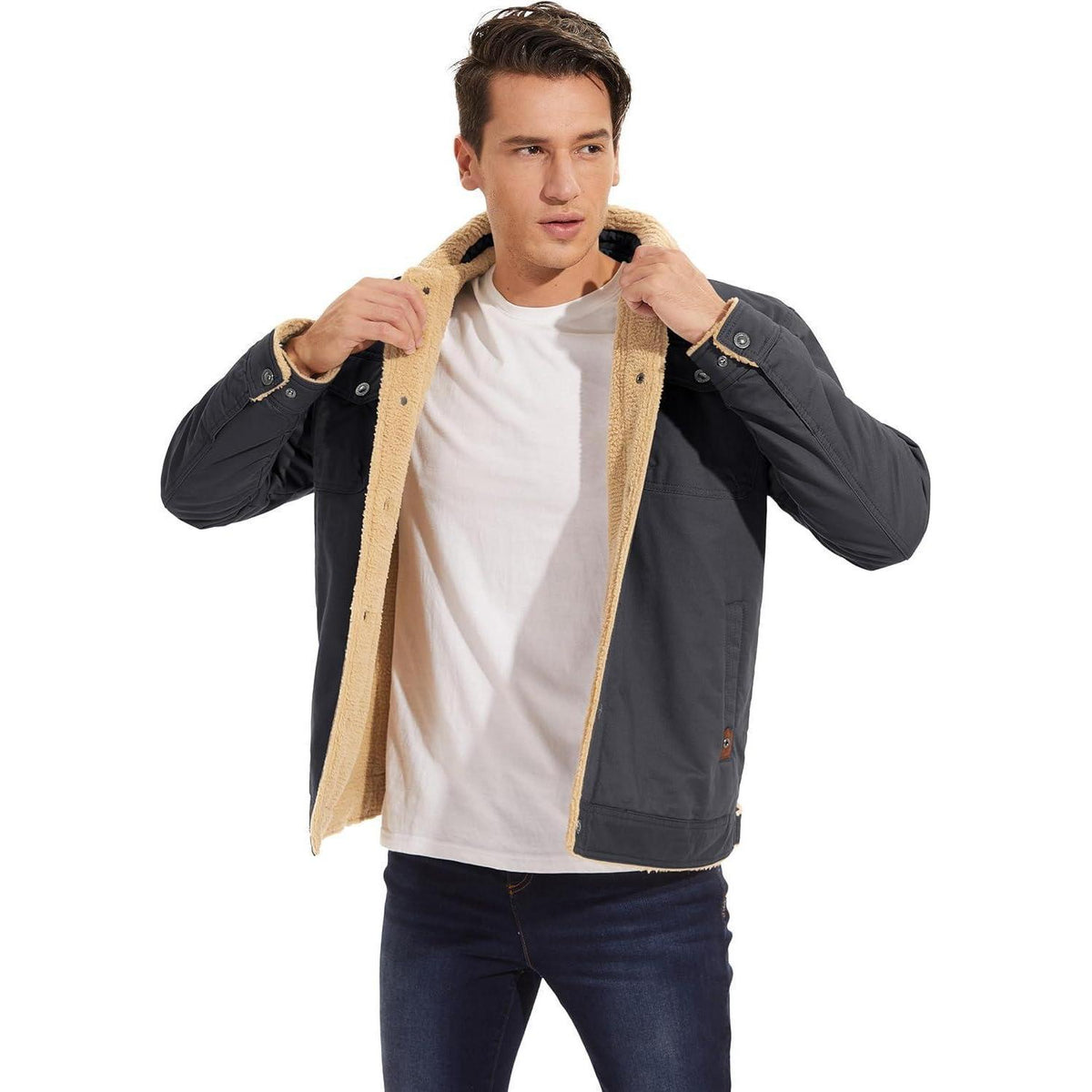 Herren Fleecejacke Winterparka Dunkelgrau mit 5 Taschen