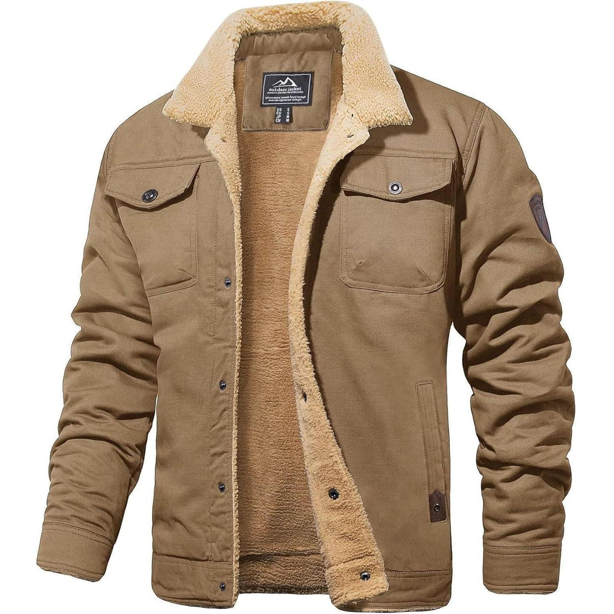 Herren Fleecejacke Winterparka mit 5 Taschen – Khaki
