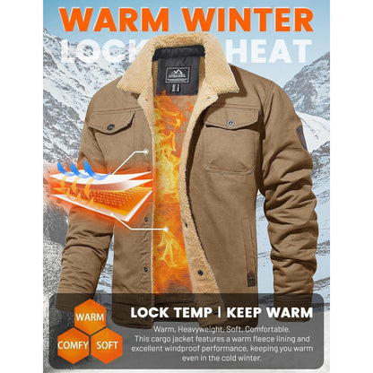 Herren Fleecejacke Winterparka mit 5 Taschen – Khaki