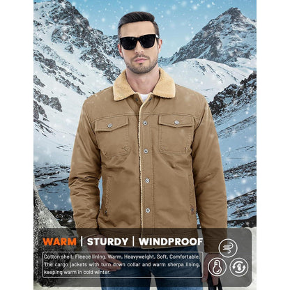Herren Fleecejacke Winterparka mit 5 Taschen – Khaki